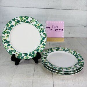 Riviera Van Beers Green IVY TRELLIS Vines White Stoneware Salad Plates Set of 4